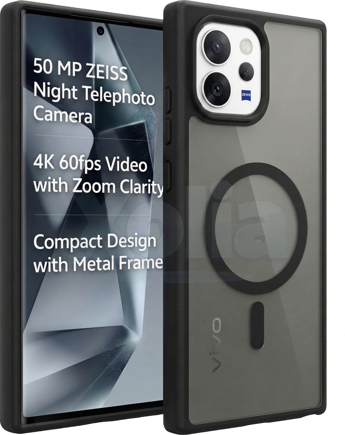 Xolia Back Cover for Vivo V70 5G (Black, Shock Proof, Polycarbonate, Silicon, Pack of: 1)