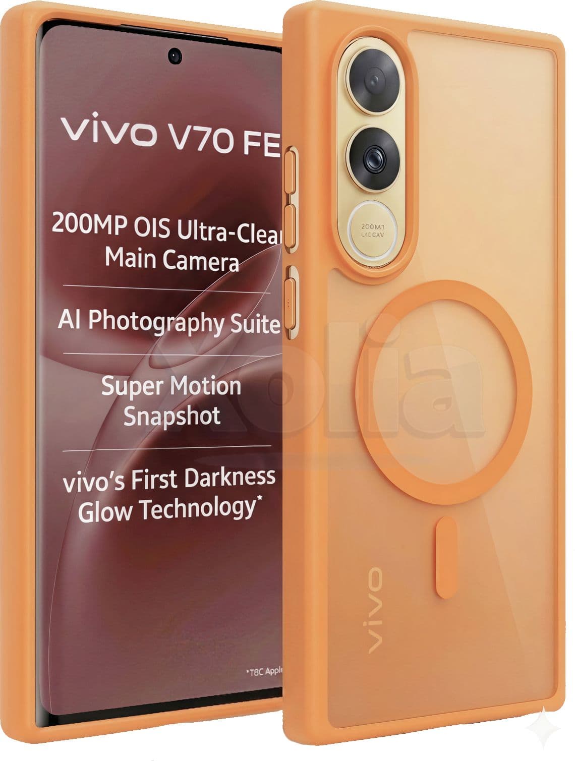 Xolia Back Cover for Vivo V70 FE 5G (Orange, Shock Proof, Polycarbonate, Silicon, Pack of: 1)