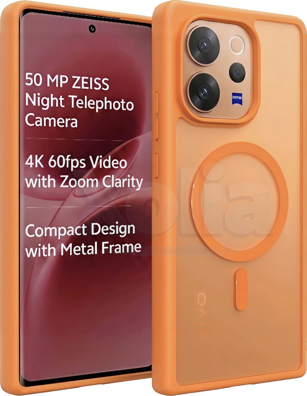 Xolia Back Cover for Vivo V70 5G (Orange, Shock Proof, Polycarbonate, Silicon, Pack of: 1)